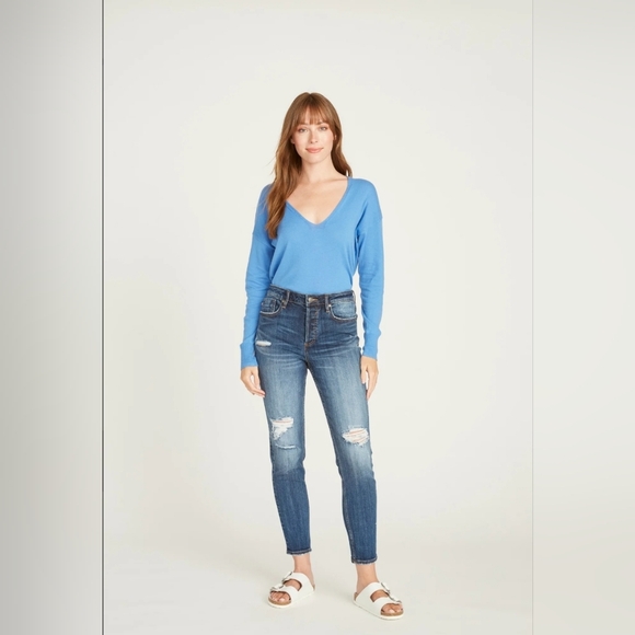 Vigoss FRANKIE SLIM STRAIGHT Crop Jean- DARK WASH Distressed Jean Size 31 New! - Picture 3 of 17